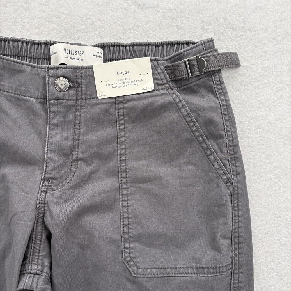 Hollister Low-Rise Baggy Cargo Pants Womens 2 Gray Adjustable Waist Skater Y2K - Picture 3 of 13